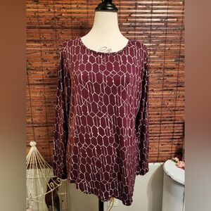 Apt. 9 Burgundy and White Geometric Top